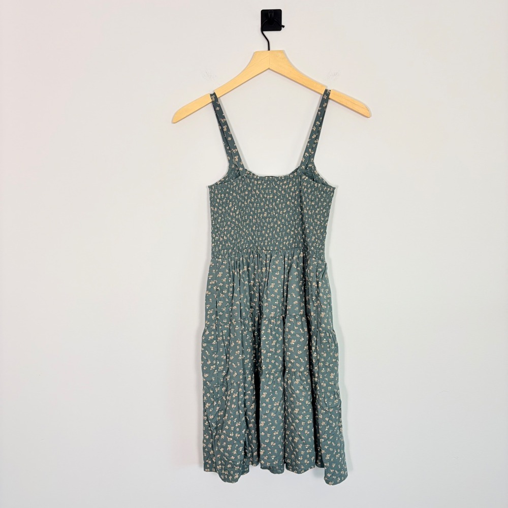 Madewell Tucker Tie Strap Mini Dress Green Floral‎ Smocked Tiered Small Summer - Picture 10 of 10